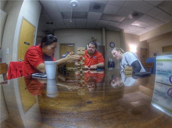 EMS staff playing Jenga