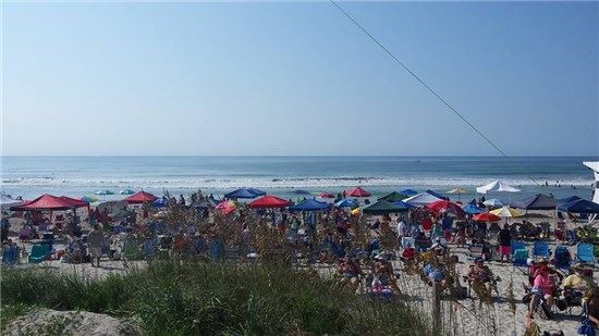 Wide shot of beach event