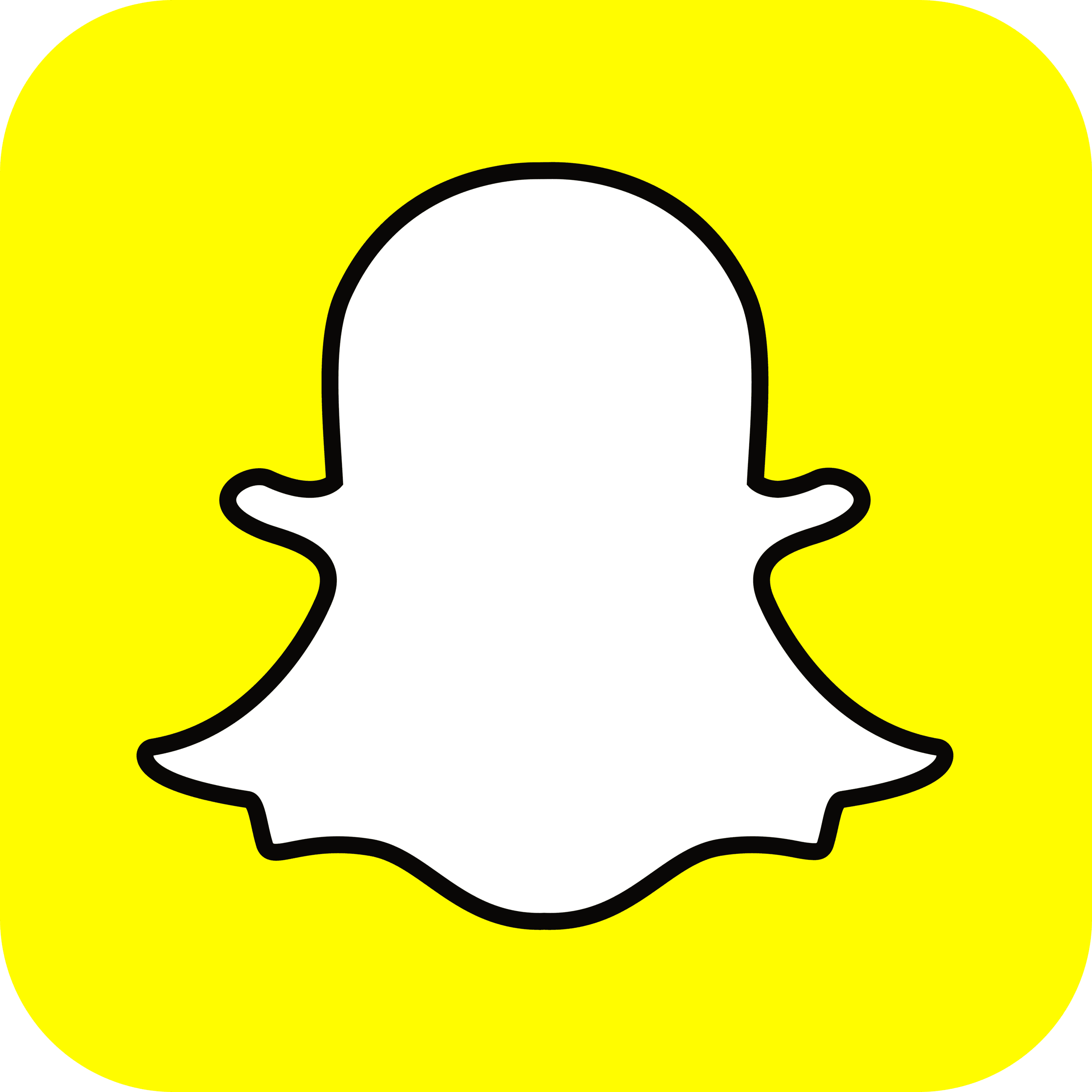Snapchat-Logo-yellow background with white ghost and black outline