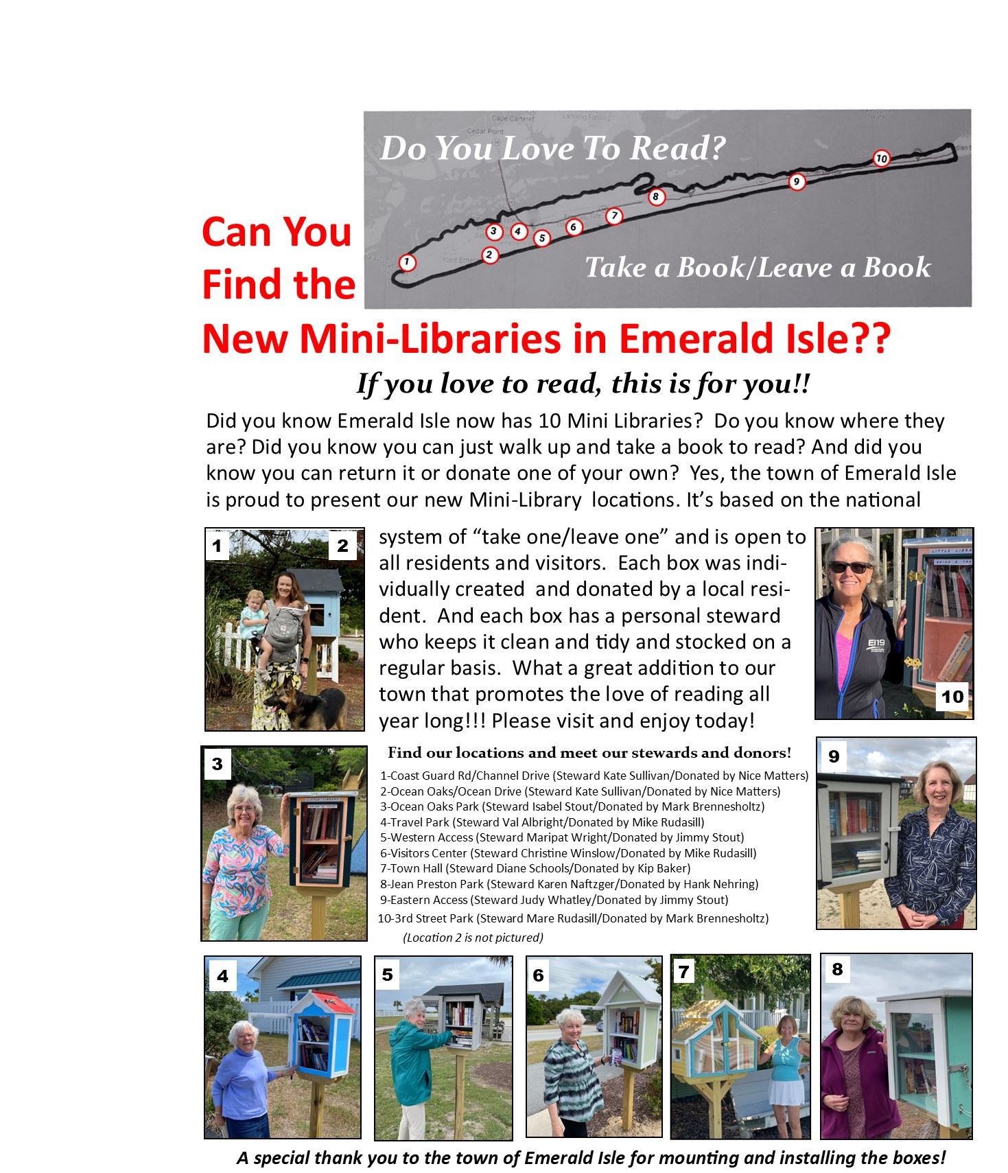 Flyer with map and pictures of each mini library