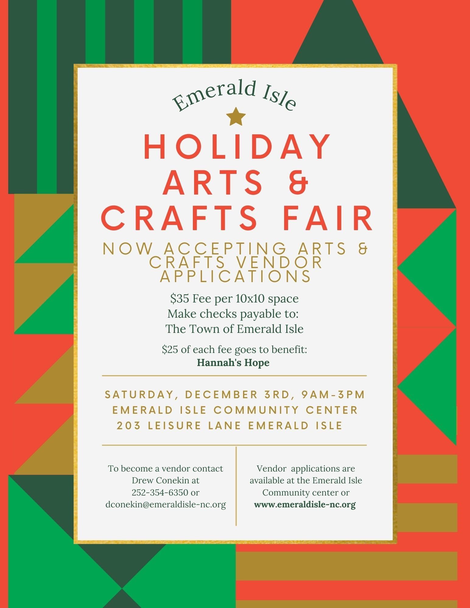 Red and green holiday flyer with text